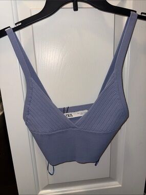 Zara Lavender Ribbed V-Neck Crop Top